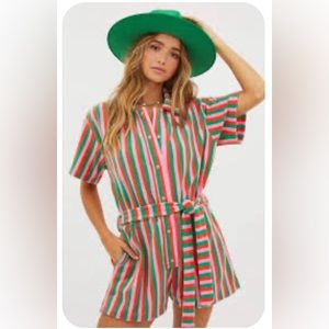 Beach Riot NWT Kids Striped Coverup Romper in Green, Pink & White